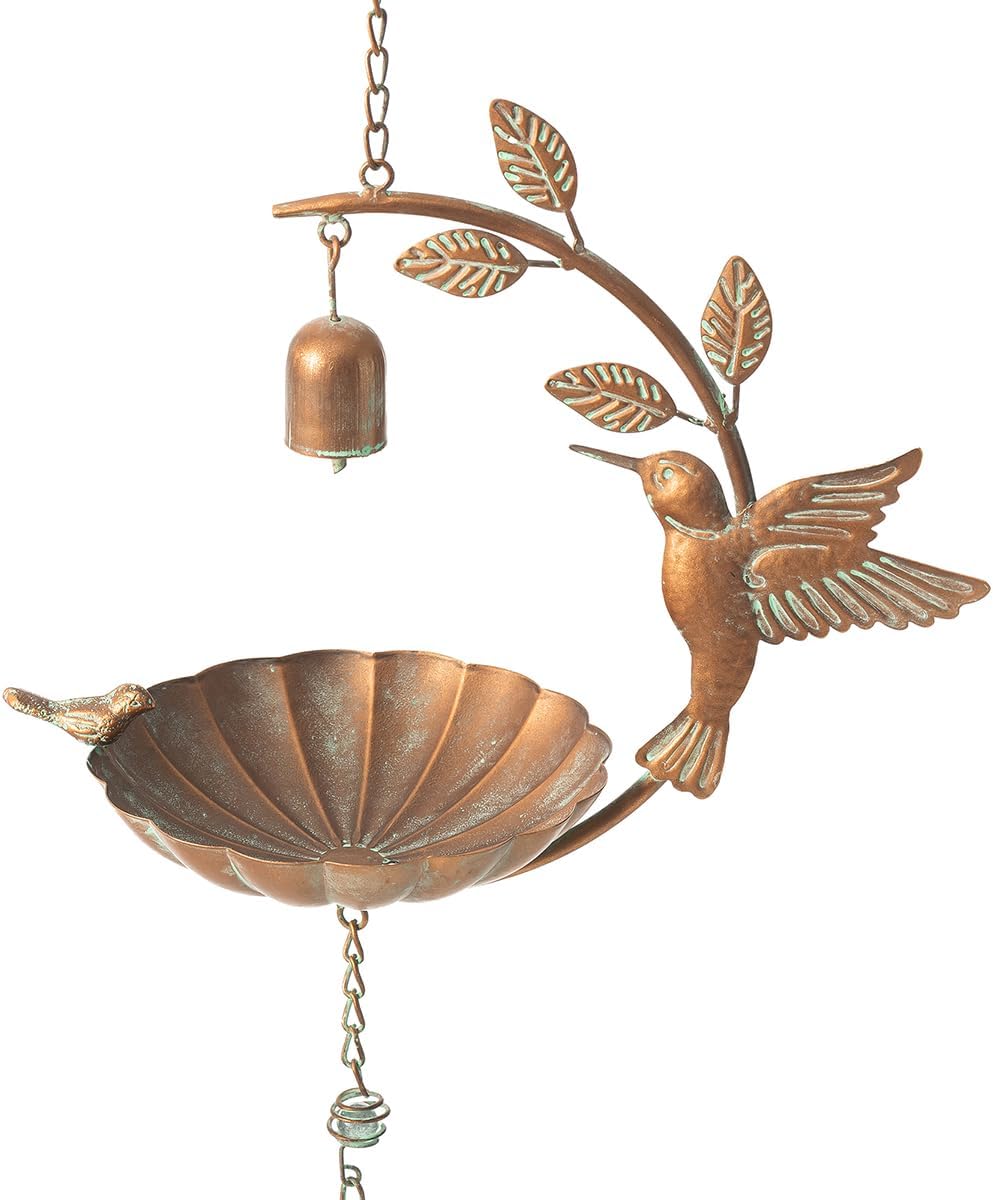 Glitzhome 25" H Metal Wild Bird Feeder, Faux Copper Patina Finish Hummingbird Hanging Birdfeeder - Attract Wild Birds for Garden Deck Yard Backyard Porch Decor
