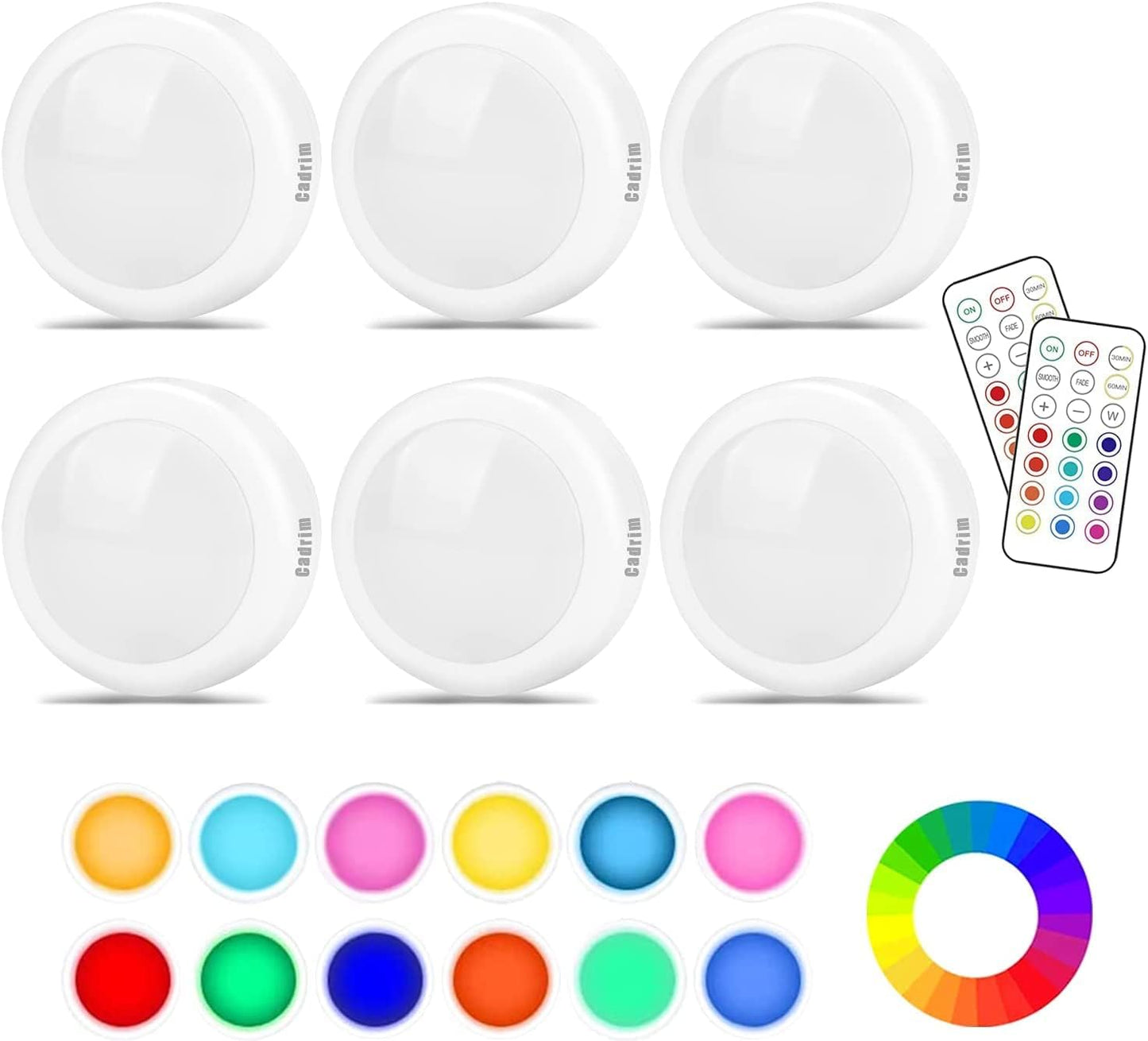 Puck Lights, Cadrim 13 Colors Changeable LED Puck Lightings, LED Lights for Bedroom, Under Cabinet Lights, Under Cabinet Lighting with 2 Wireless Remote Controls for Kitchen(6 Pack)