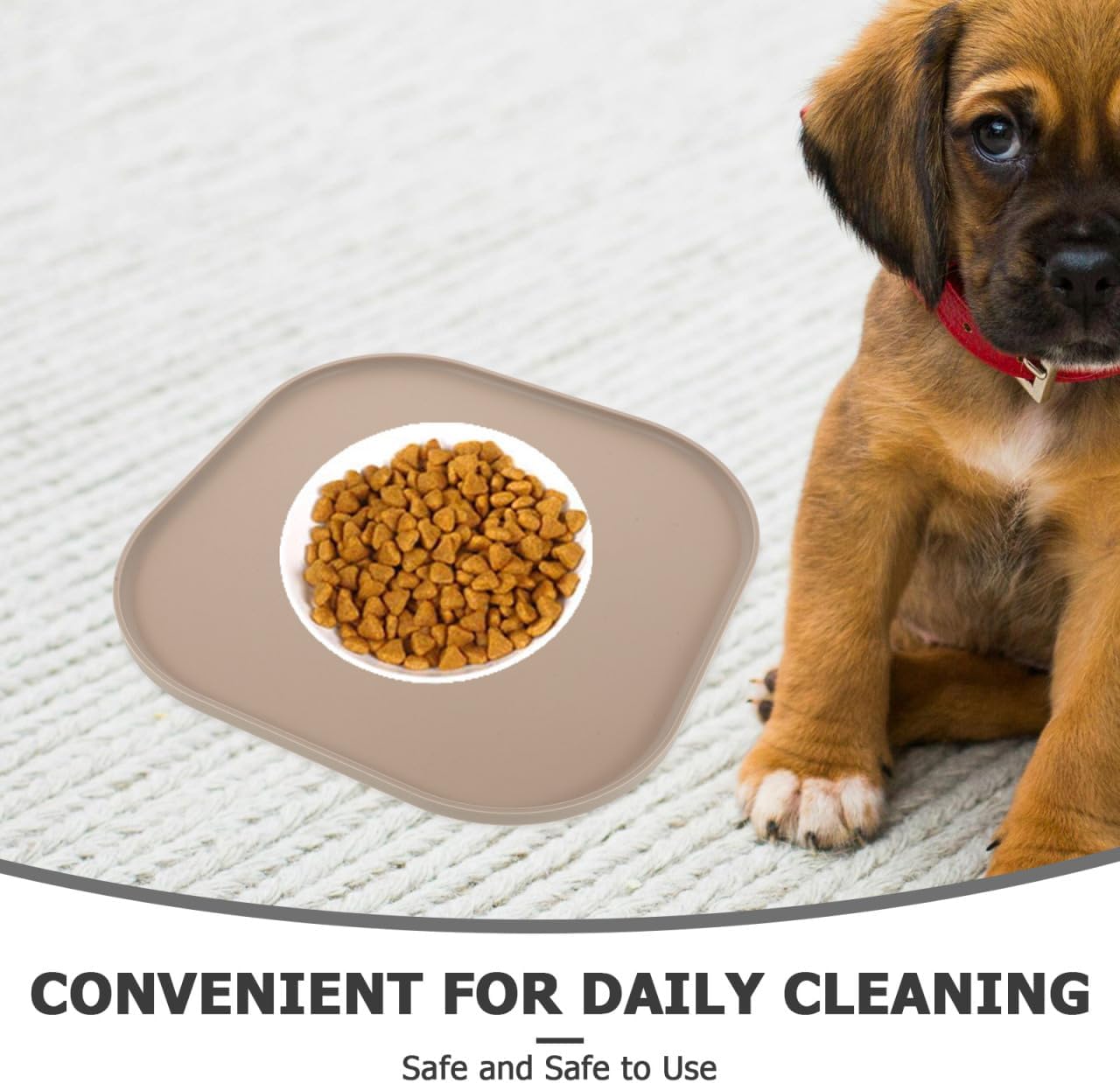 Mikikit Silicone Pet Feeding Mat for Dog Food and Cat Bowl, Waterproof Spill Proof Placemat with Raised Edges, Non Slip Floor Protector Pad, Coffee