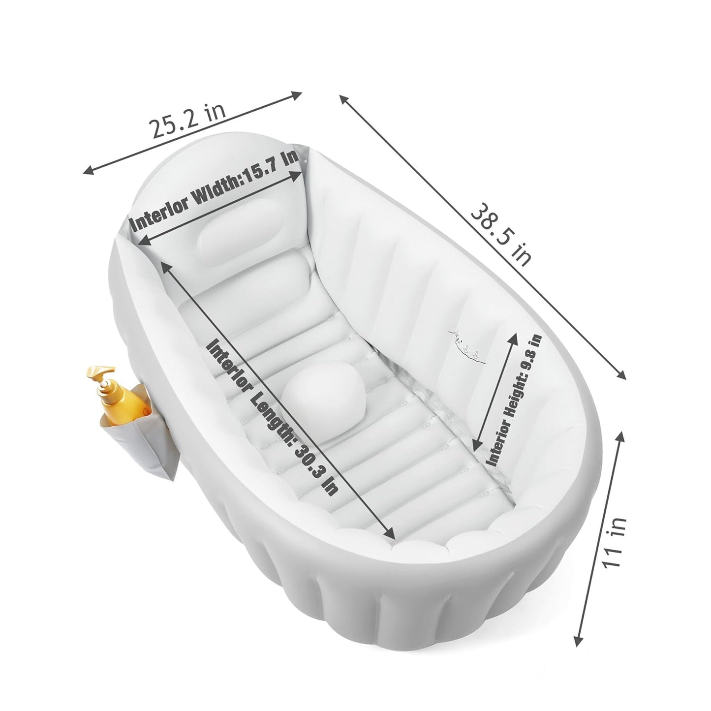PandaEar Inflatable Baby Bathtub with Air Pump, Non-Slip Soft Cushion Bathing Tub for Toddlers & Infants (0-36 Months), Collapsible Travel-Friendly Blow Up Pool with Side Pocket & Backrest (Gray)