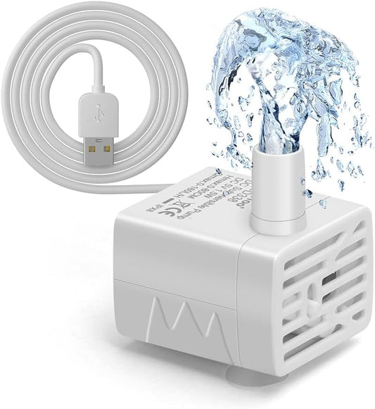 Cat Water Fountain Pump Ultra-Quiet USB 5V Submersible Pet Drinking Fountain Replacement Pump IPX8 Waterproof Cat Water Dispenser Pump