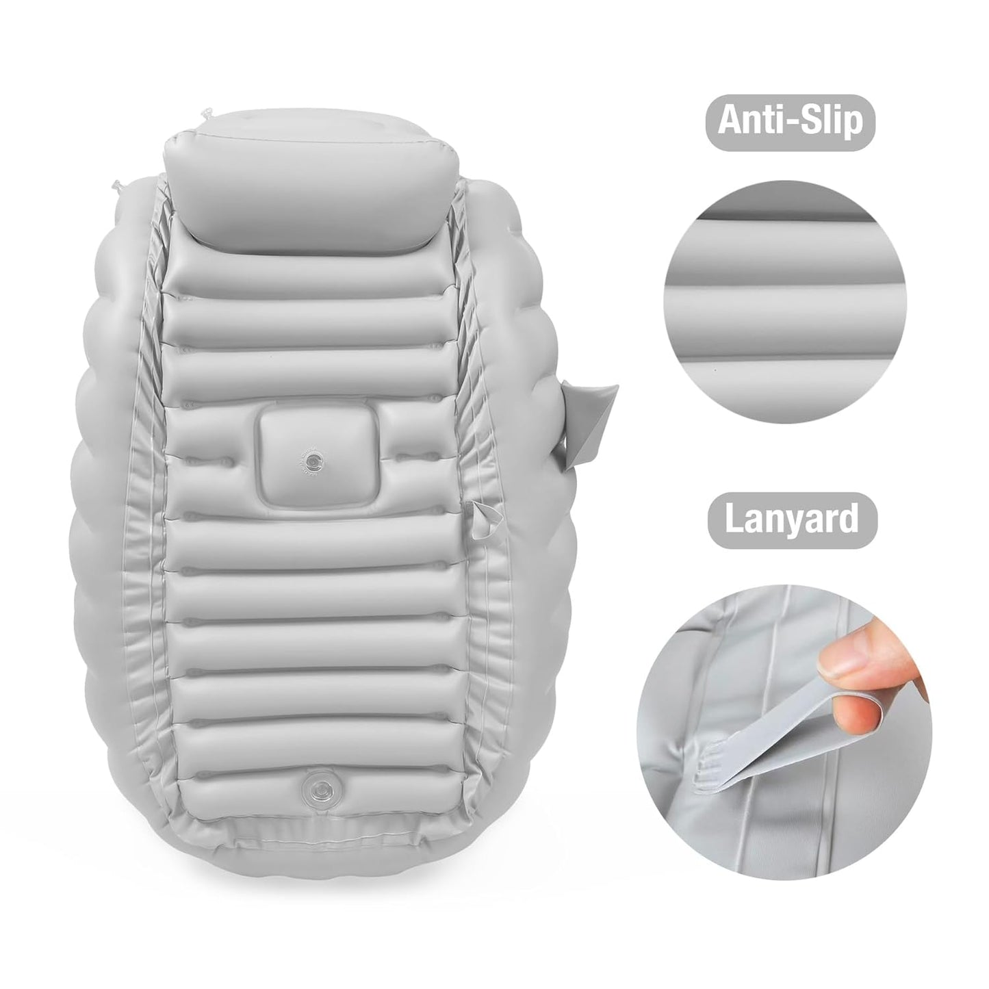 PandaEar Inflatable Baby Bathtub with Air Pump, Non-Slip Soft Cushion Bathing Tub for Toddlers & Infants (0-36 Months), Collapsible Travel-Friendly Blow Up Pool with Side Pocket & Backrest (Gray)