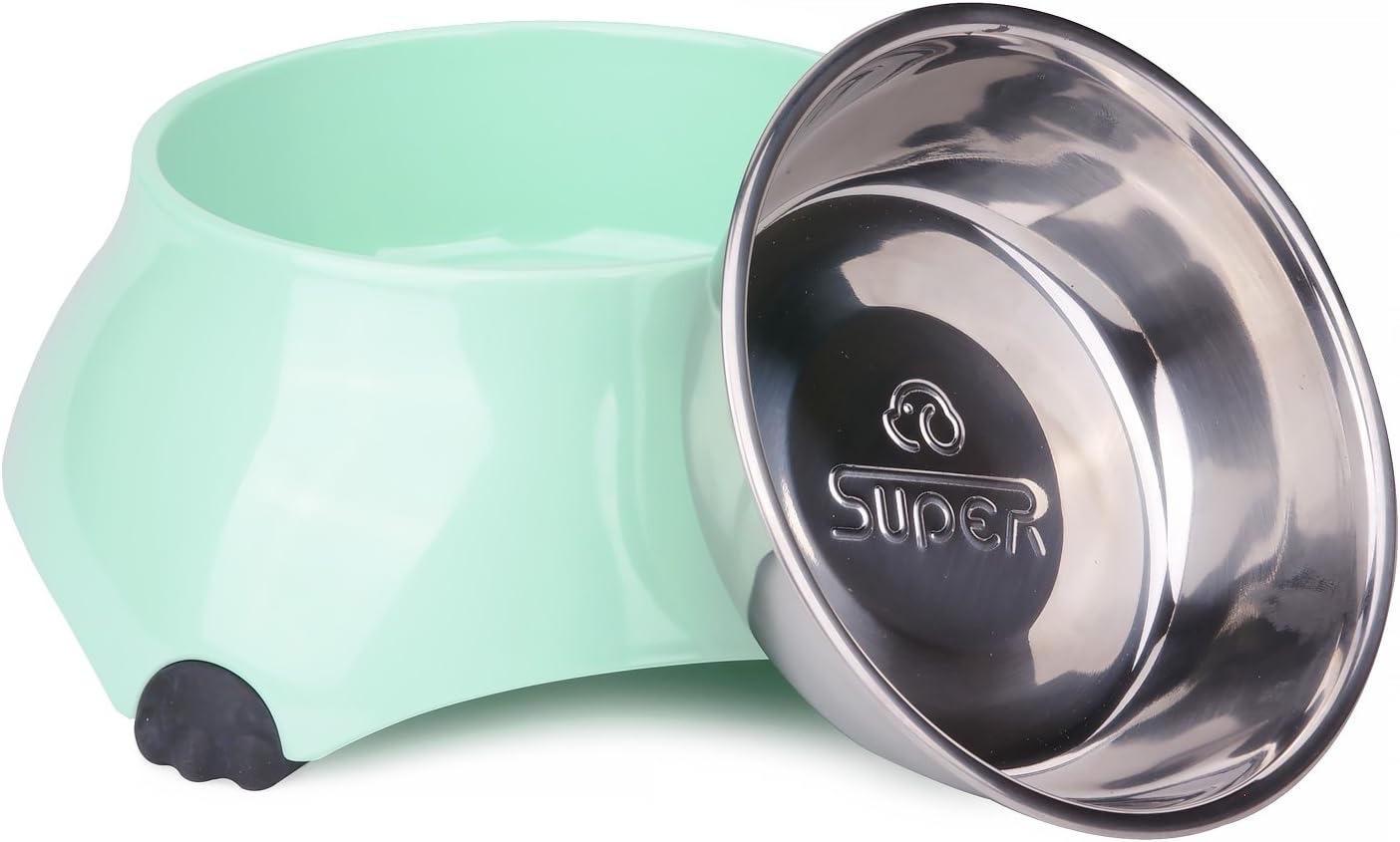 SuperDesign Raised Cat Bowls, Stainless Steel Bowl with Melamine Stand, Small Dog Bowls, Food and Water Pet Feeder, Anti-Slip Feeding Dish for Puppy and Kitty