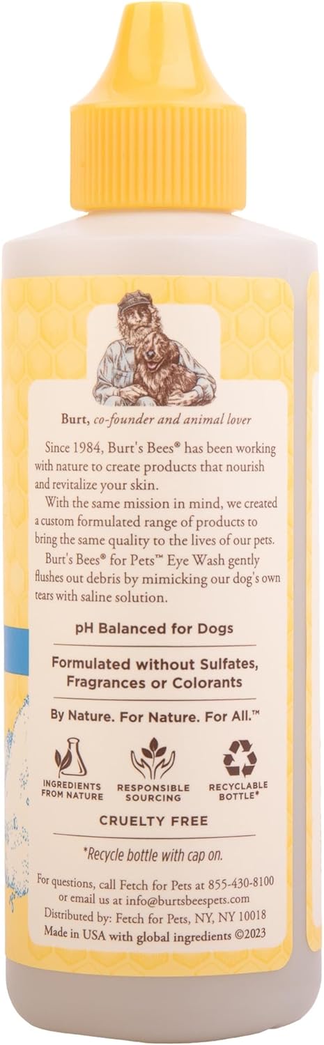BURT'S BEES FOR PETS Dog Eye Wash with Saline Solution, Gentle Eye Cleaner for Dogs and Puppies, Tear Stain and Debris Rinse for Sensitive Eyes, Natural Origin Formula, 4 Fl Oz