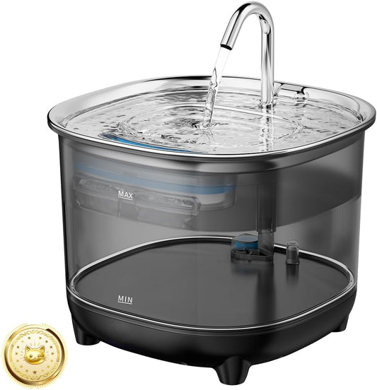 Cat Water Fountain, 3L/101oz Stainless Steel Pet Fountain, Ultra-Quiet Automatic Water Dispenser with Filter, Low Water Alert & Easy Clean for Cats, Small Dogs