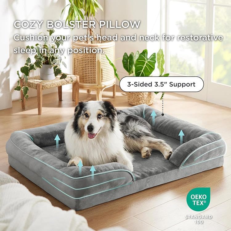 Orthopedic Dog Bed for Medium Dogs, 30" x 20" Memory Foam Pet Bed with Removable Washable Cover, Waterproof & Non-Slip Sofa Bed for Joint Support, Grey