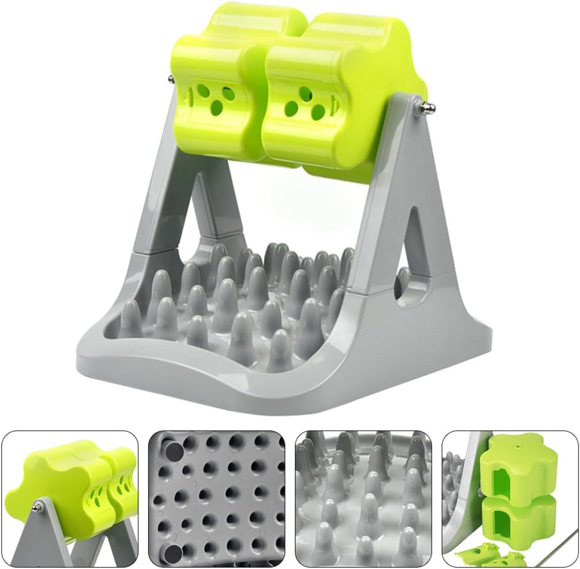 FAVOMOTO Automatic Dog Food Dispenser Slow Feeder Bowl, Anti-Choking Plastic Pet Feeding Tool with Rotating Food Puzzle, Gray and Green for Puppy Training and Interactive Feeding