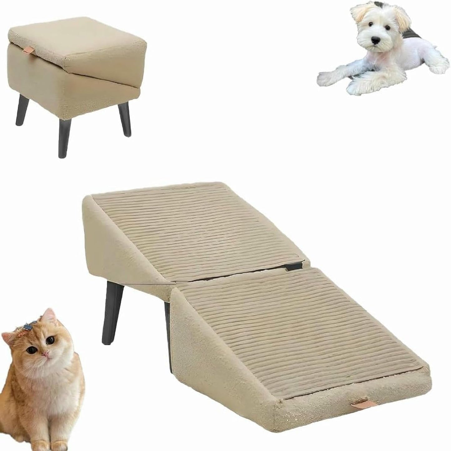 Dog Ramp Ottoman,Split Ottoman Dog Ramp,Upgraded Cat Scratcher,2-in-1 Convertible Wooden Home Step Stool,A Non-Slip Mat for Small Dogs and Cats