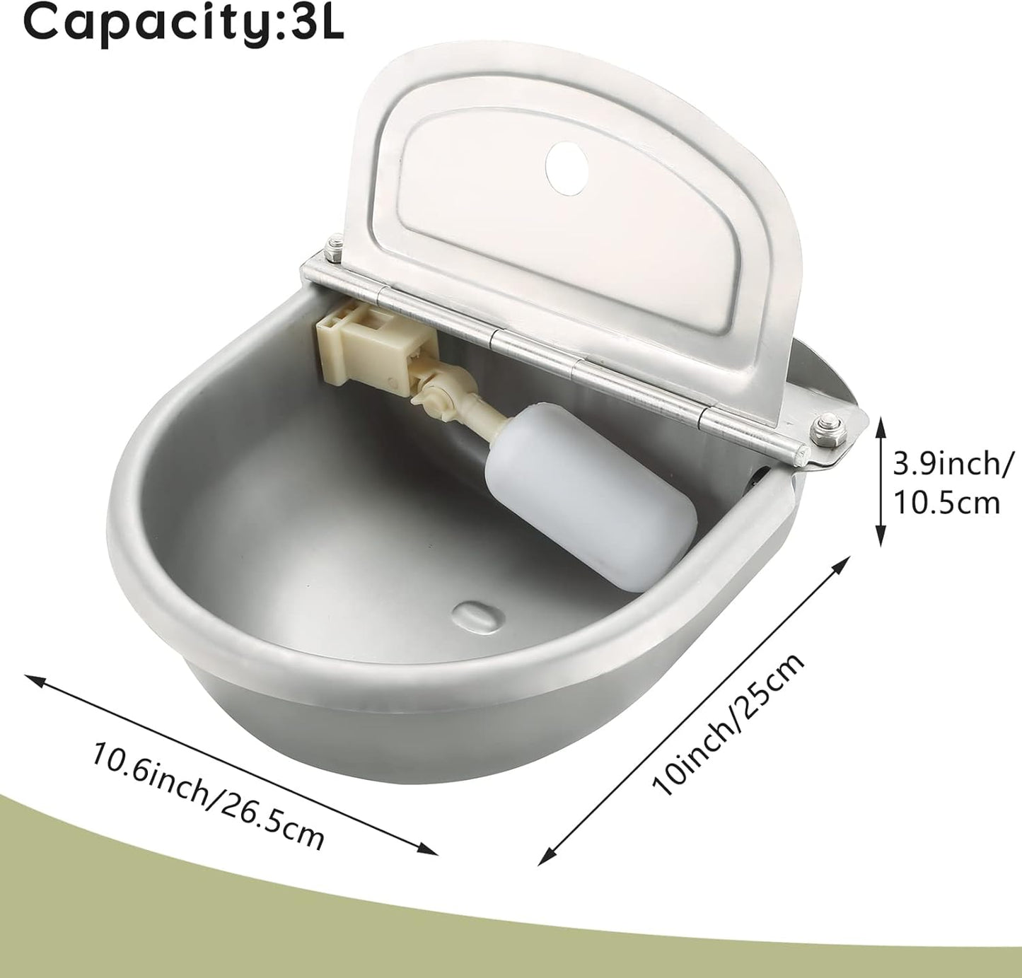 NATGAI Automatic 304 Stainless Steel Waterer Bowl, Automatic Cow Drinking Water Bowl with Float Valve Water Trough Farm Grade for Horse Cattle Goat Sheep Dog (with Drainage Hole)