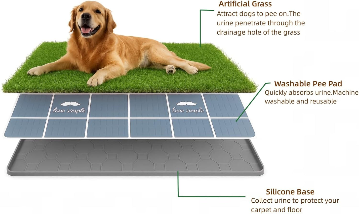 Large Dog Grass Pad with Tray, 34x22 Inch Puppy Potty Training System with Artificial Grass & Pheromone Pee Pad, Non-Slip Silicone Base for Easy-Clean Indoor Outdoor Use