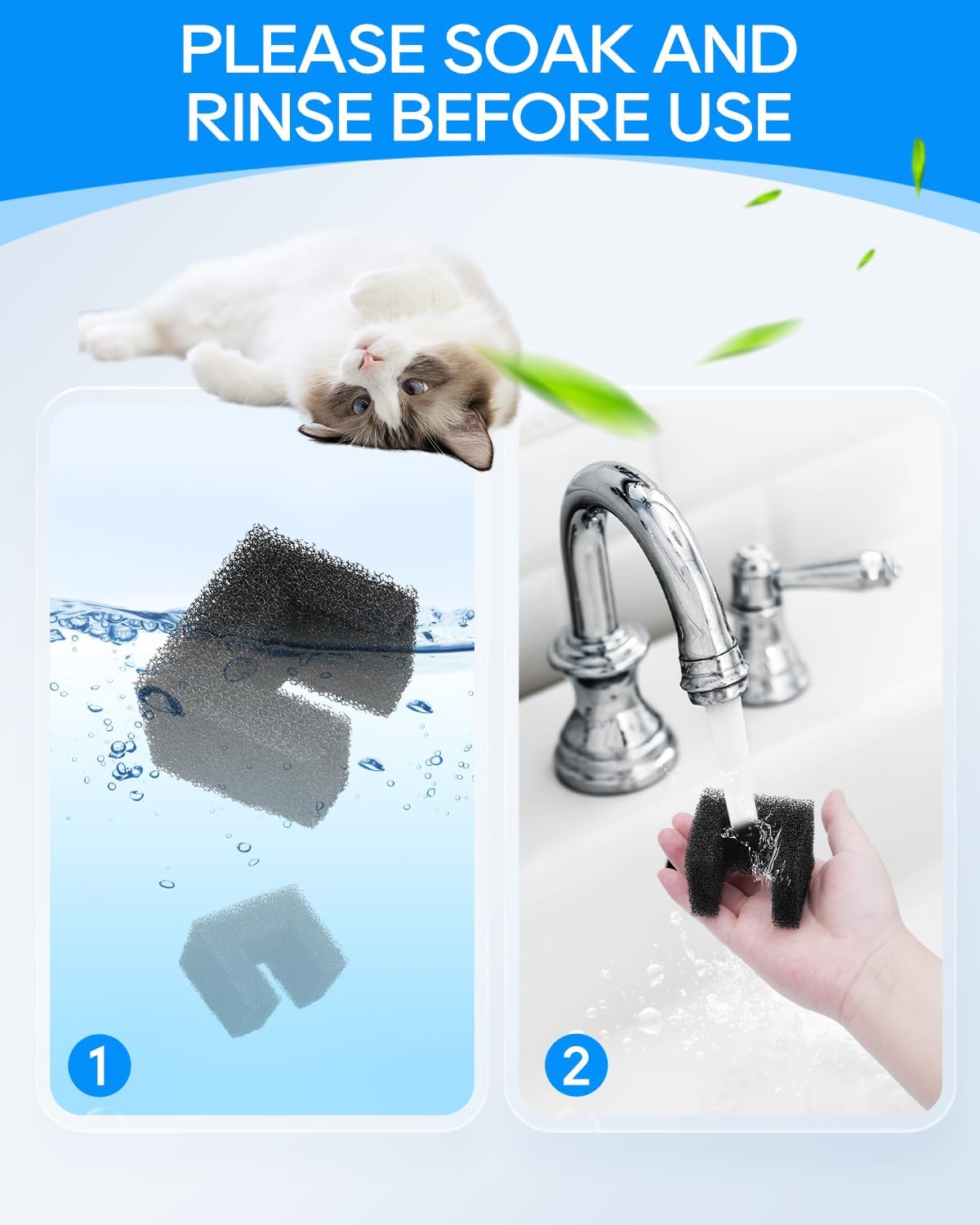 10 Pack Foam Filters Compatible with PetSafe Viva Water Fountain 64oz & 140oz, Pet Drinking Fountain Filter Replacement, Sponge Filter for Cat & Dog