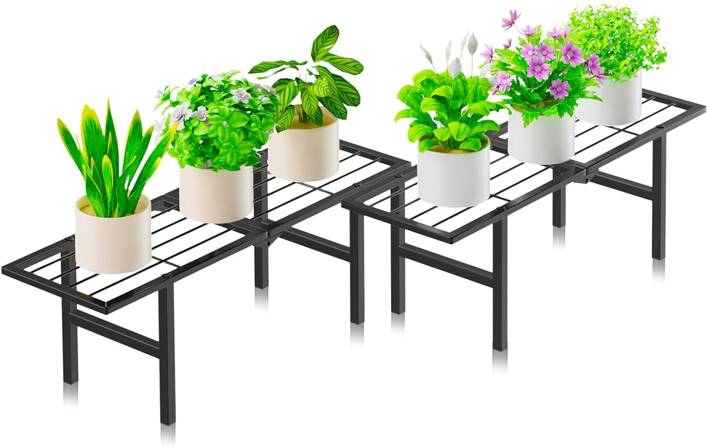2 Pack 1 Tier Plant Stand Indoor Outdoor- Foldable Metal Plant Shelf, 8.7" Narrow Space-Saving Design for Multiple Plants, Modern Flower Pot Holder Display for Garden Patio Balcony, Black