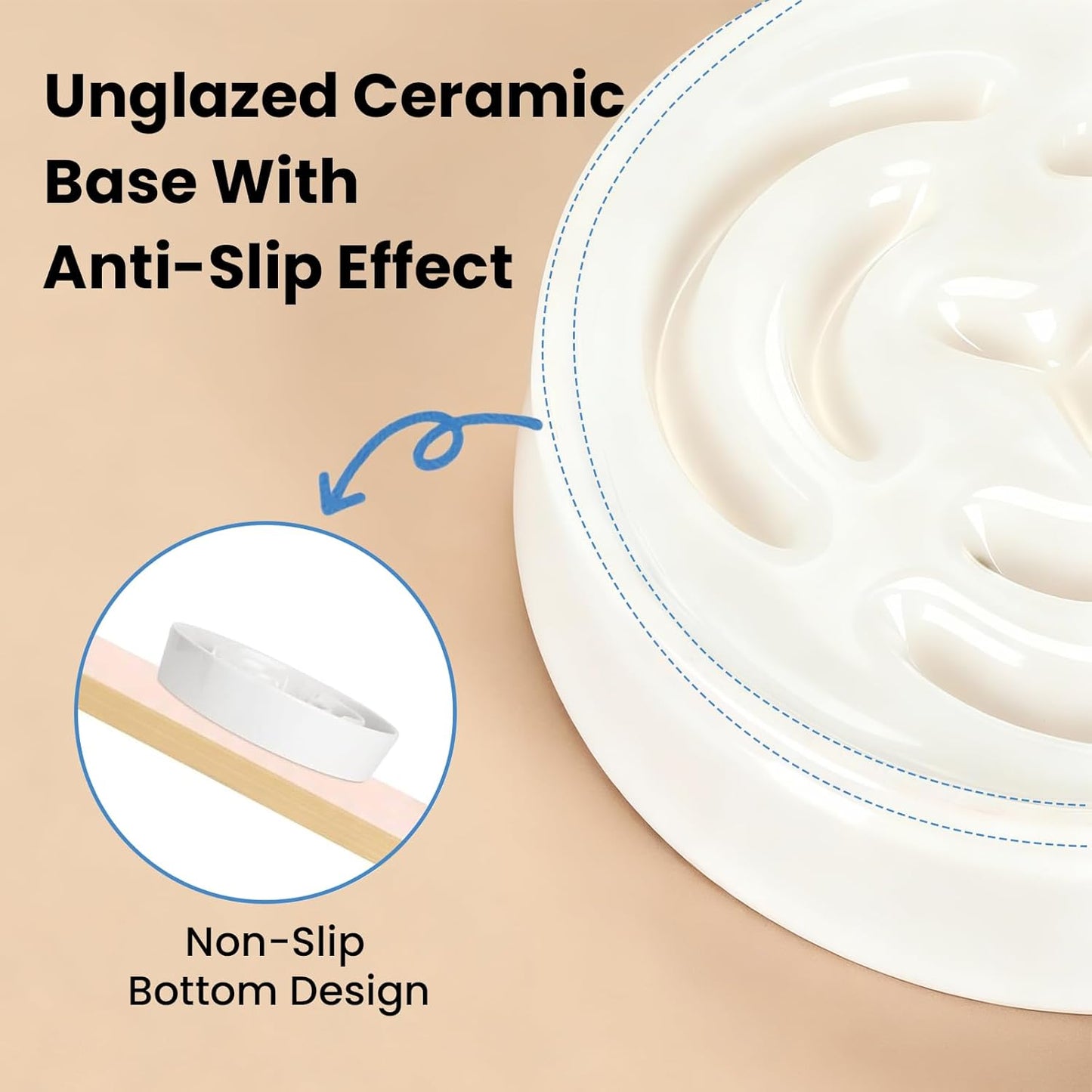 Ceramic Slow Feeder Dog Bowls,2.0 Cups Slow Feeder for Medium Large Breed,Puzzle Dog Food Bowl to Slow Down Eating, Anti-Gulping, Stop Bloat,Preventing Choking,8in,White