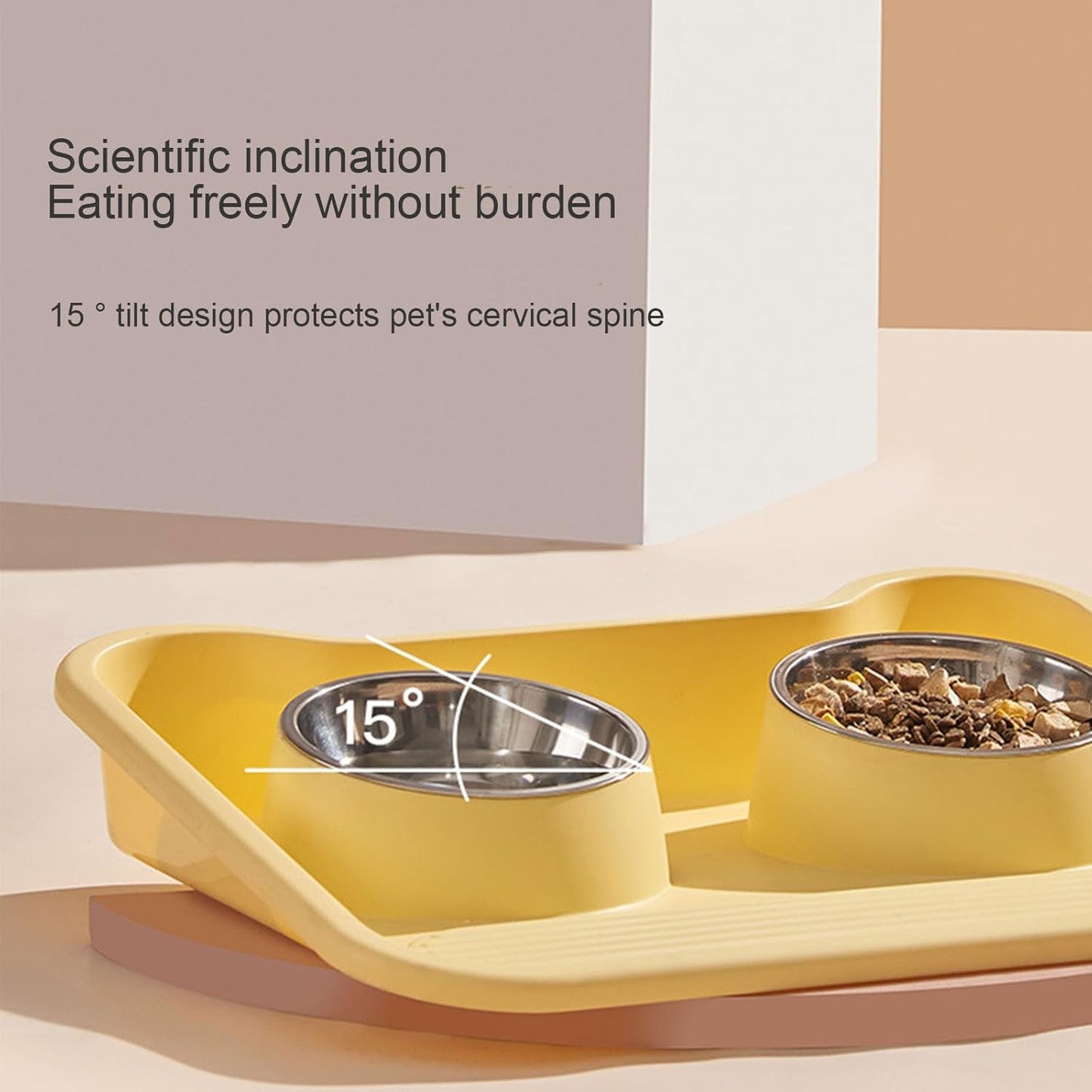 Double Cat Bowls, Raised Food Feeder for Cats and Dogs, Pet Food Container for Small Puppy, Flat Basic Spill Proof Cat Water Bowls (Grey)