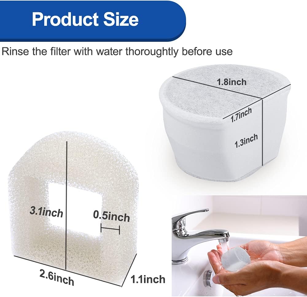 18PCS Carbon Filters and Foam Pre-Filter Replacement Set Compatible with Petsafe Drinkwell Avalon Pagoda Seascape Sedona Water Bowl Fountain Prefilters,Pet Water Fountain Filters,12+6 Pack