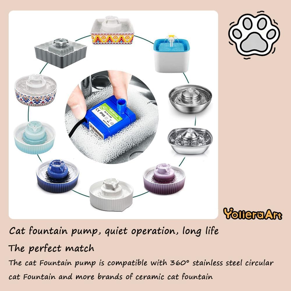 Cat Water Fountain Pump,DR-DC 160 Submersible Water Pump Equipped with Led Indicator Light and Automatically Cuts Off Power in Case of Waters Shortage