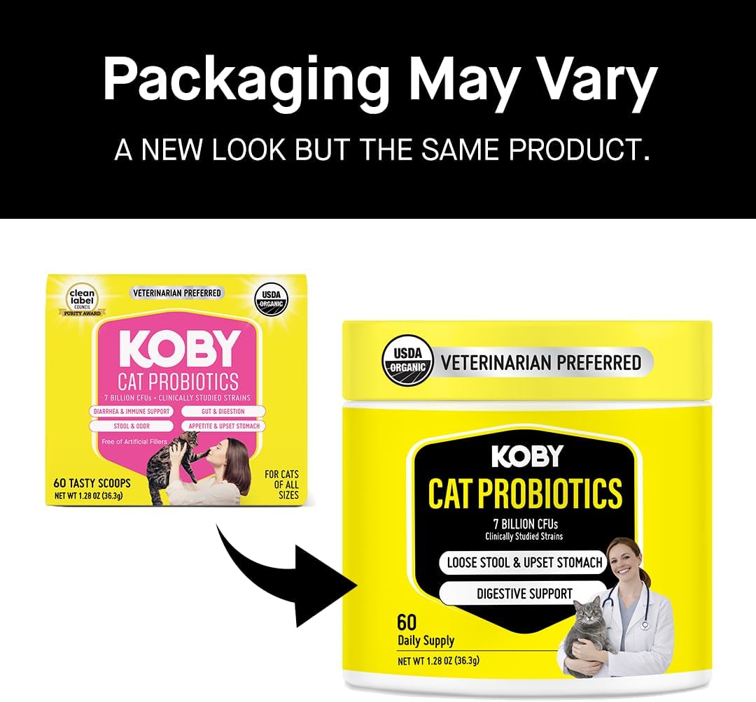 Koby Cat Probiotics | Daily Digestive Support for Sensitive Cats | Helps Loose Stool & Upset Stomach | Certified Organic | Vet Preferred, Clinical Dose | Easy-to-Use Powder