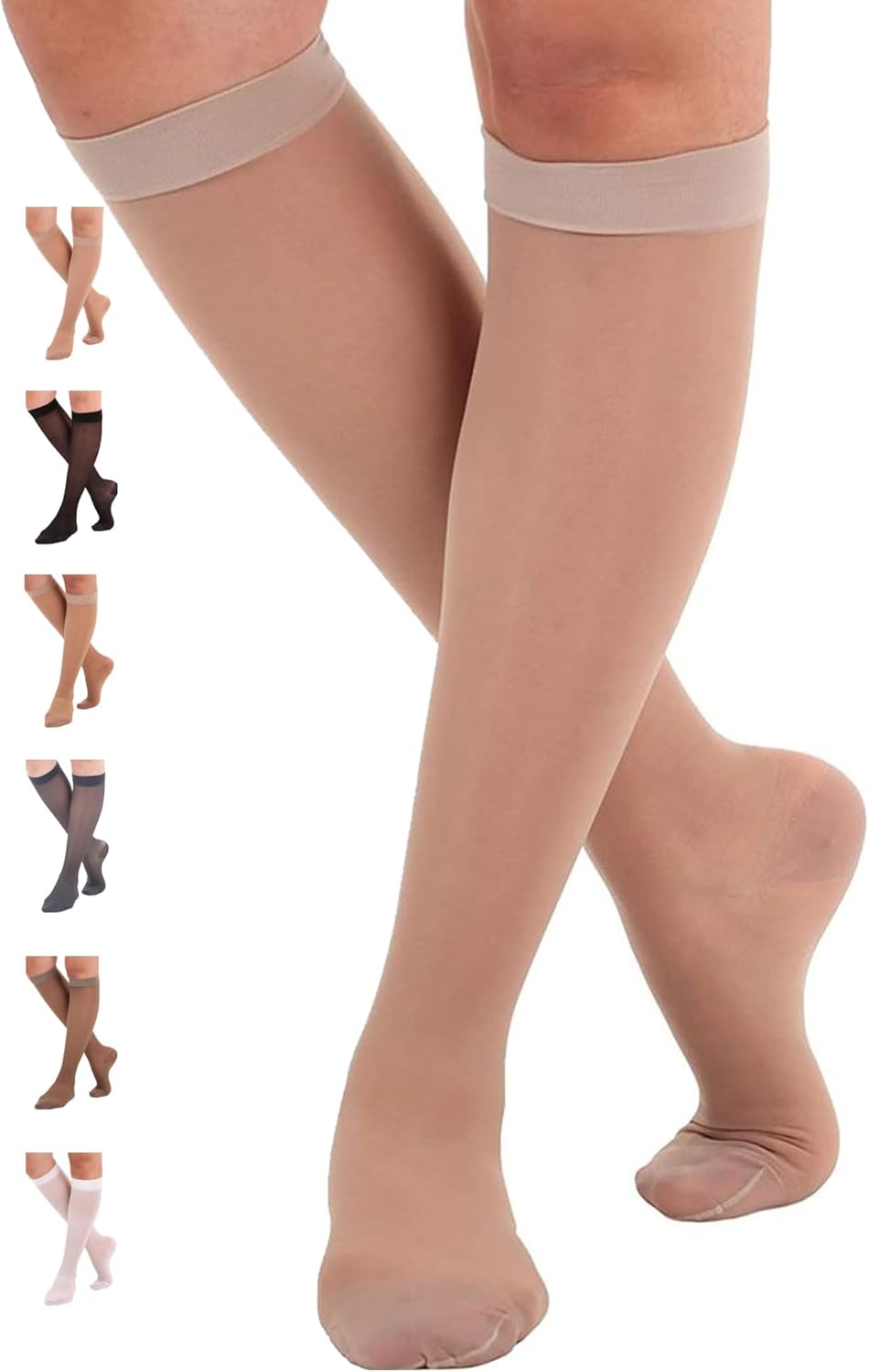 ABSOLUTE SUPPORT Made in USA - Sheer Compression Socks for Women 15-20 mmHg - Support Hose Knee High Stockings - A101