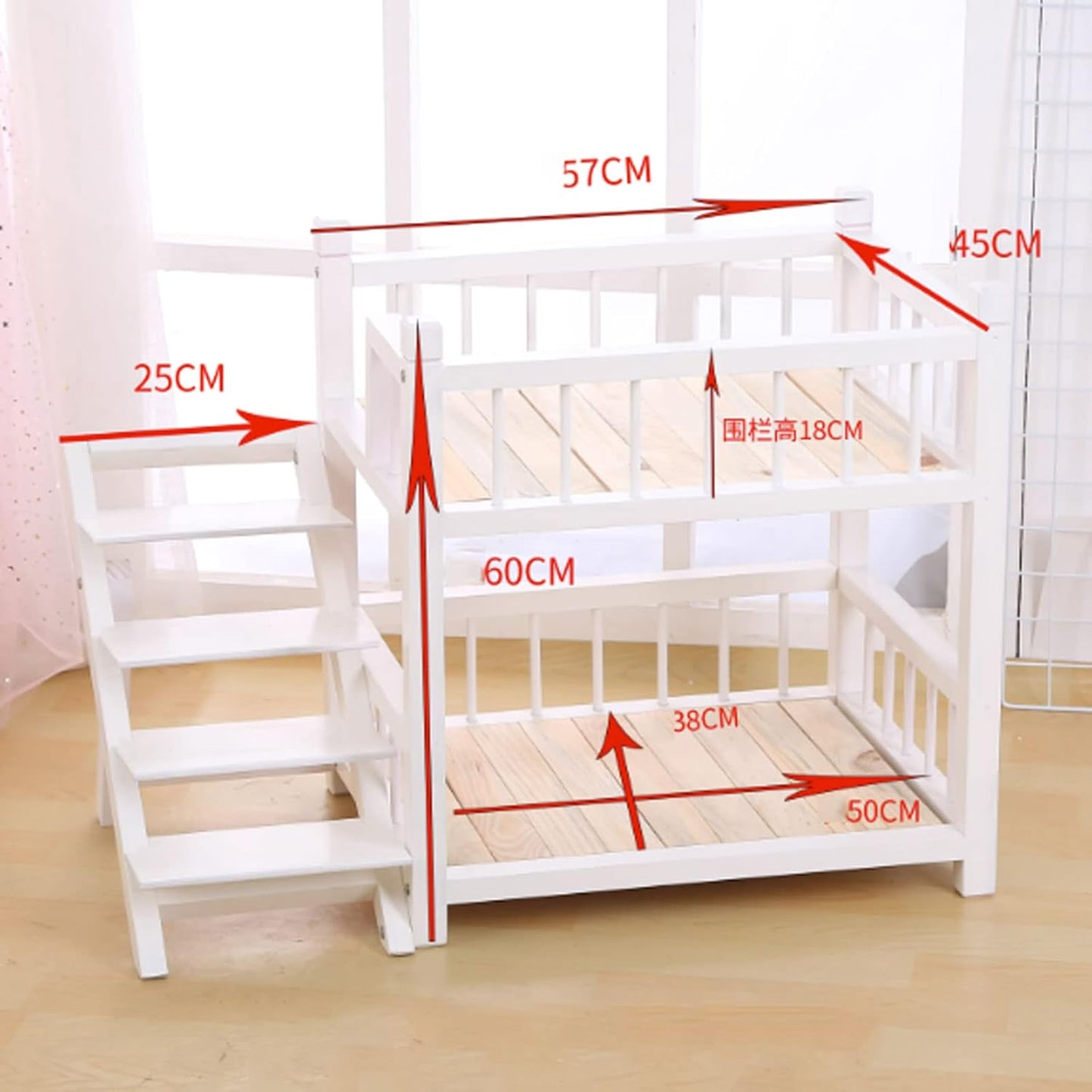 Dog Bed Double-Layer Wooden Dog Bed Elevated Pet Bed Frame Double Dog Bed Pet Sofa with Steps Dogs Stairs Suitable for Cats and Small Dogs for Dogs Pet Cat (A)