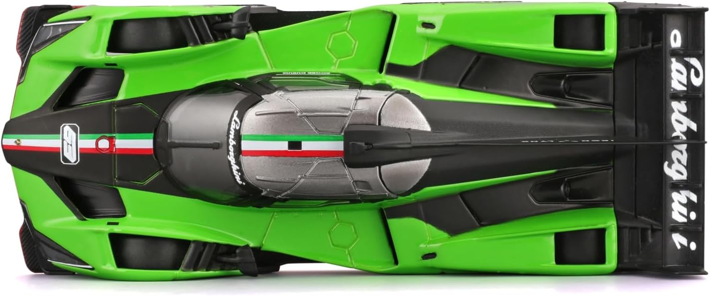 Bburago 1/43 Lamborghini SC63 LMDh Le Mans 24 Hour Endurance Race, Green Sports Car, Diecast Car, 18-38315