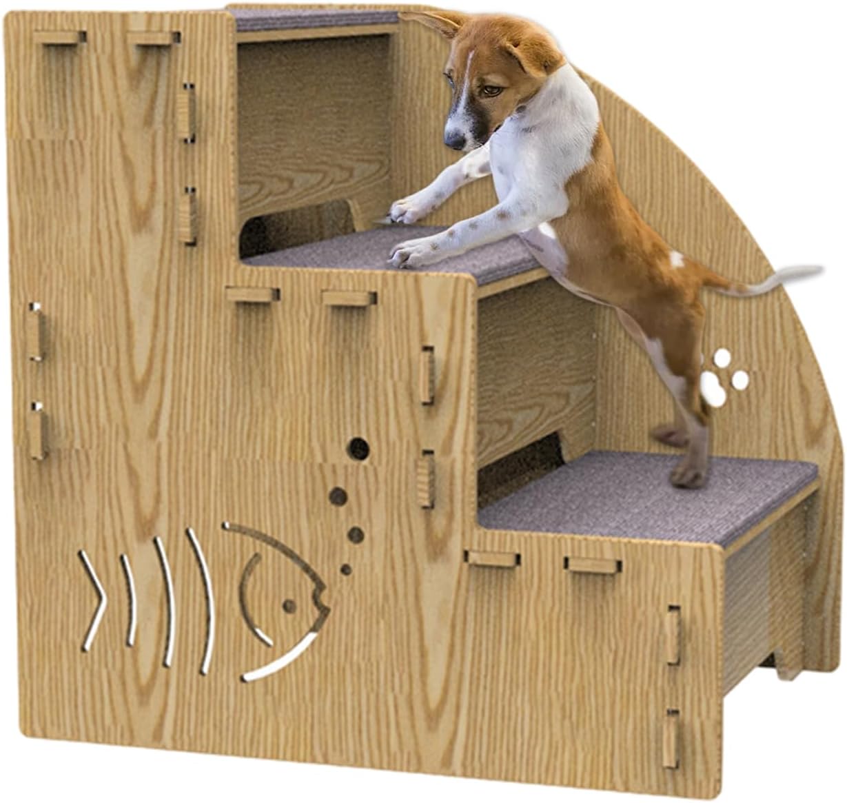 High Beds Dog Stairs - 3-Step Wooden Pet Stair Ramp, 18x12x12 inches Non-Slip Indoor Ramp for Dogs & Cats, Wood + Anti-Skid, Small Dog Staircase for Beds, Sofas, Couch