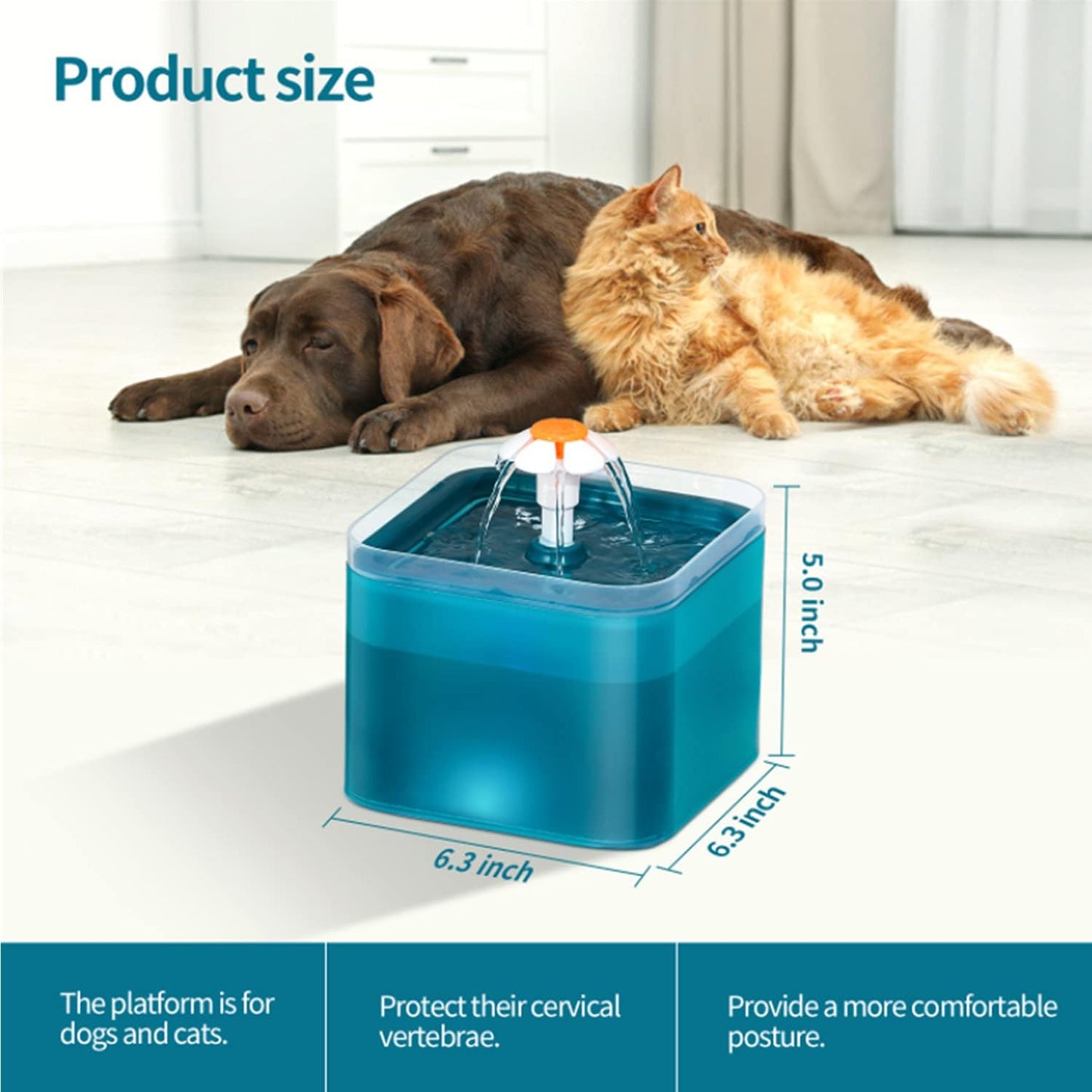 Cat Water Fountain Pet Water Fountain with LED Light, 67oz/2.0L Large Capacity, Cat Water Bowl 3 Flowers Designs & Super Silent