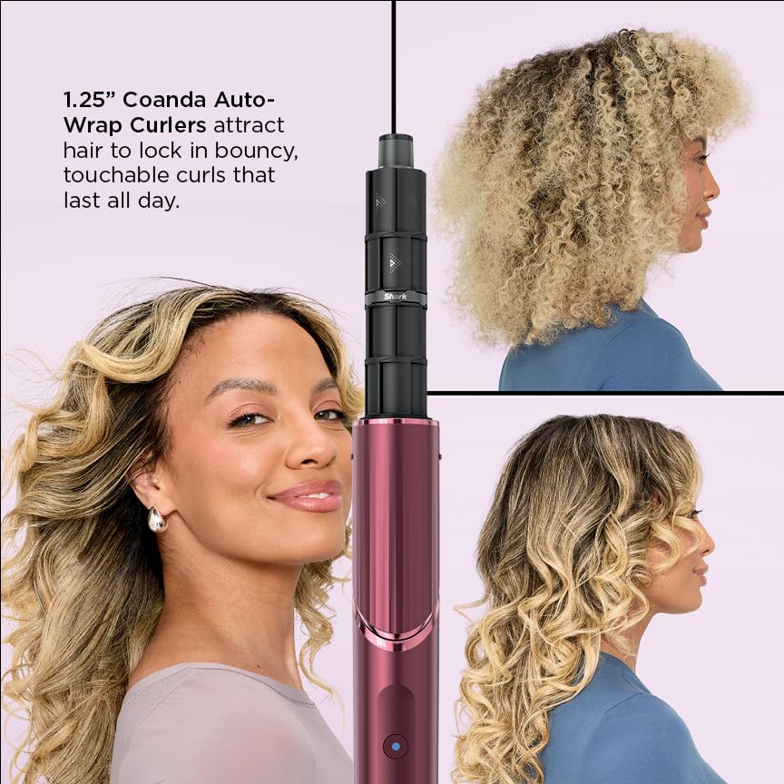 Shark FlexStyle Air Styling & Drying System, Powerful Hair Dryer Brush & Multi-Styler with Auto-Wrap Curlers, Diffuser, Paddle Brush, Round Brush, Concentrator Attachment, Black Cherry, HD457CR