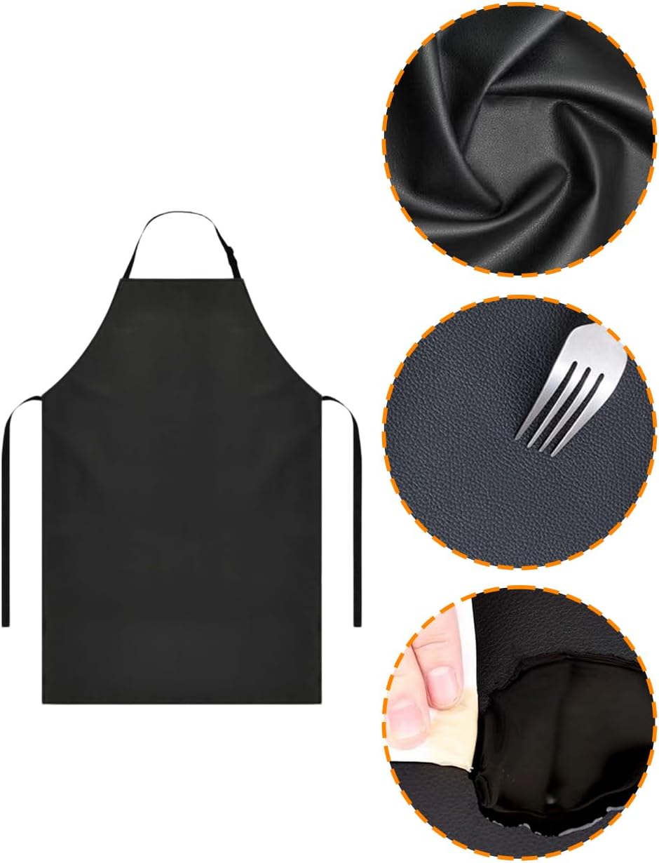 43 inch waterproof rubber vinyl black slaughter apron, extra long adjustable laboratory apron with straps, used for dishwashing, cooking, gardening, pet grooming