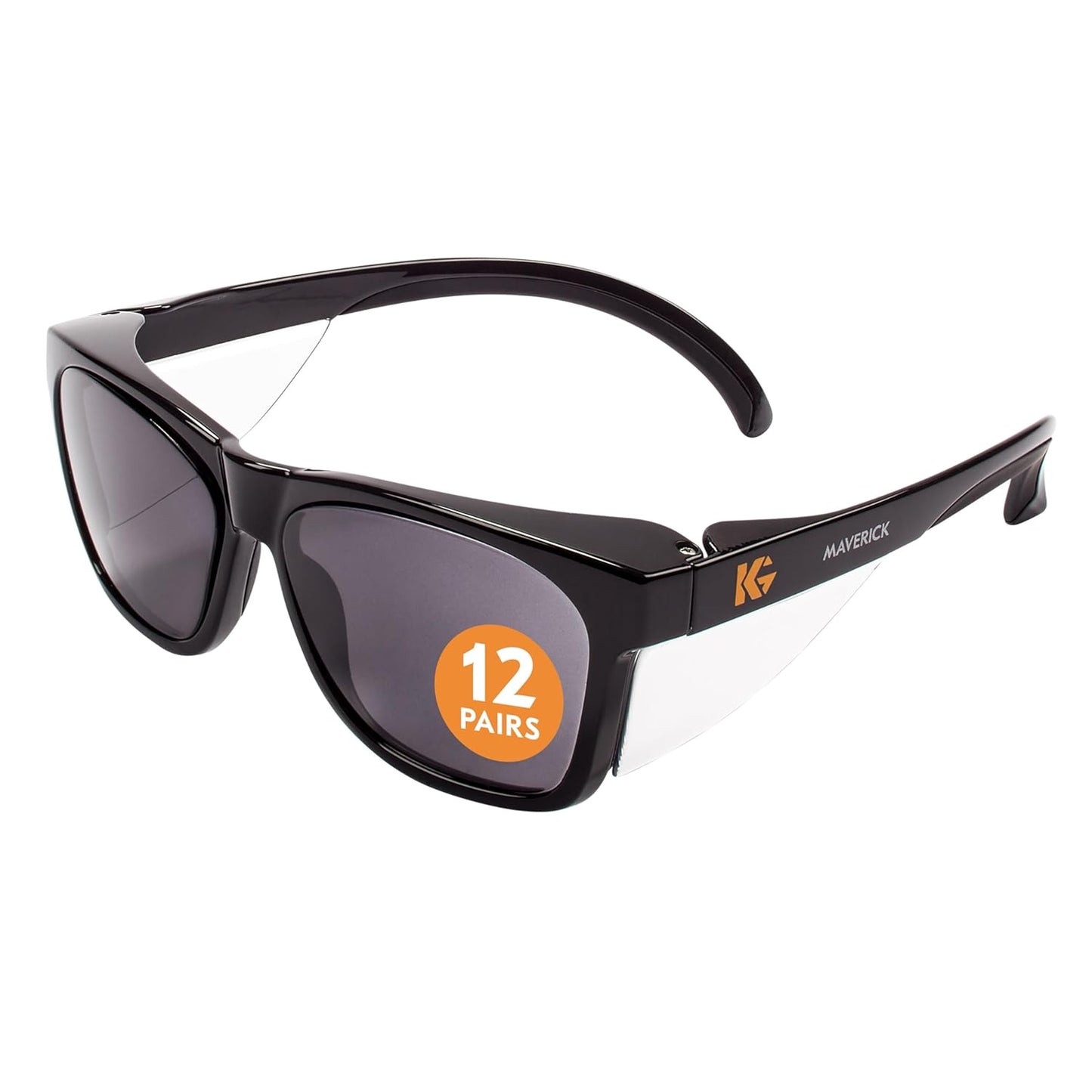 KleenGuard™ V30 Maverick™ Safety Glasses (49311), with KleenVision™ Anti-Fog Coating, Smoke Lenses, Black Frame, Unisex Sunglasses for Men and Women (Qty 12)