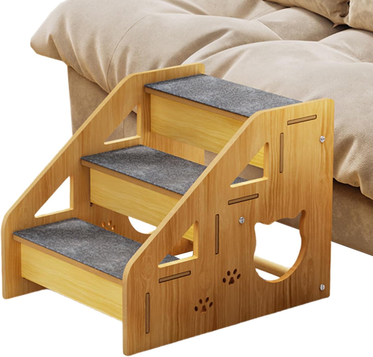 Dog Steps Small Pets, Wooden Ladder Elderly Puppy, 15.55x11.42x13.47 Inch Cat Stairs, Non-Slip Aid with Compact Design, Sturdy Equipment with Modern Style, Supplies Accessories for Sofa Apartment Use