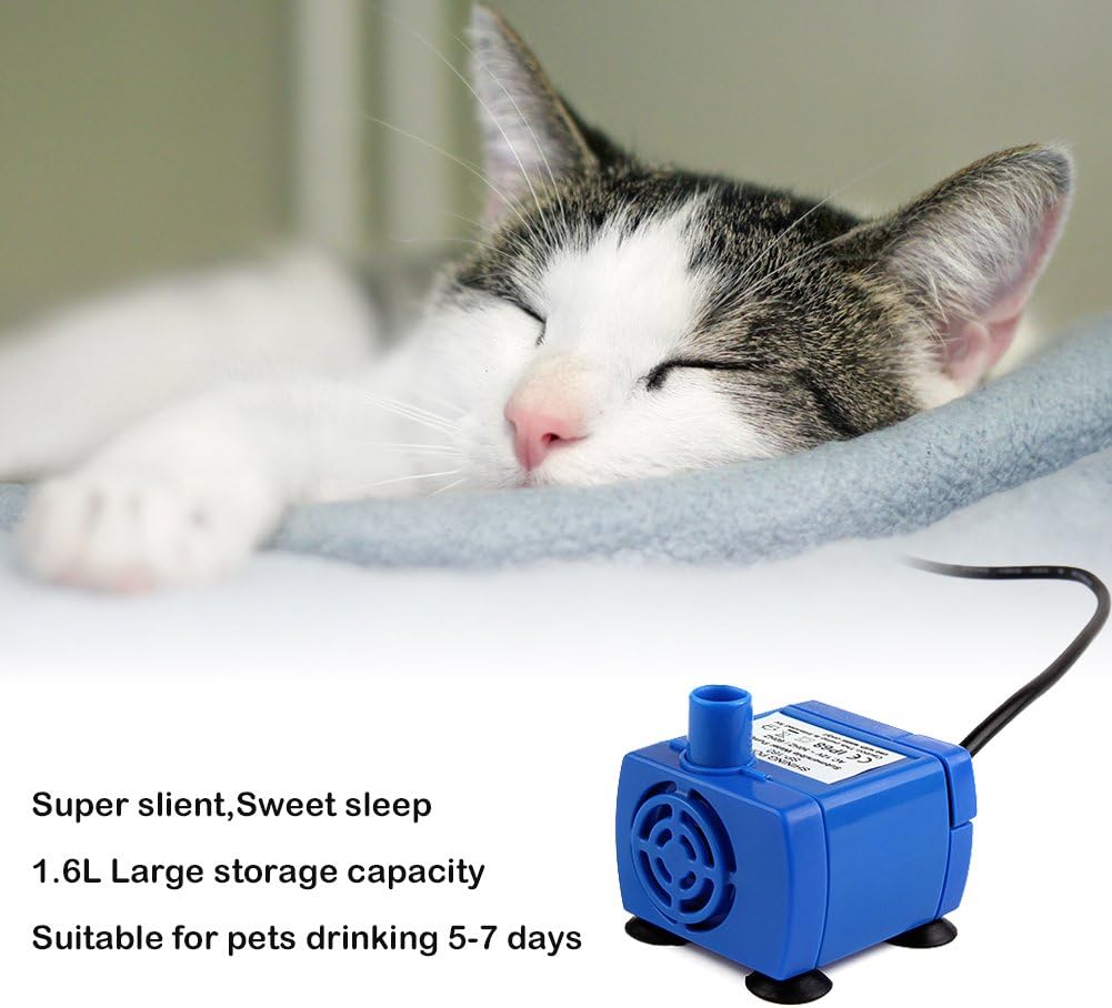 ELEOPTION Pet Water Fountain Auto Flow Surper Quiet for Cat Dog Water Dispenser Recycle Drinking Small Fountain 1.6L Pefect for Small Pets Electric Drinking Bowl (Fountain Blue)