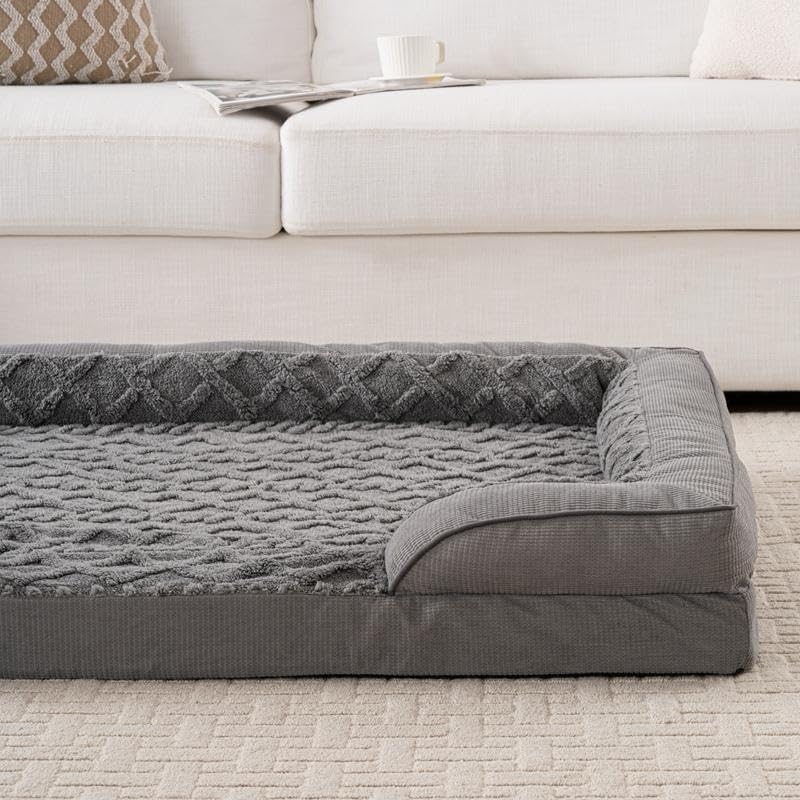 Orthopedic Dog Bed, Waterproof C-Shaped Pet Sofa with Removable Washable Cover, Non-Slip Bottom, Quilted Comfort Couch for All Dog and Cat Breeds (Dark Gray, 42" x 32" x 6.5")