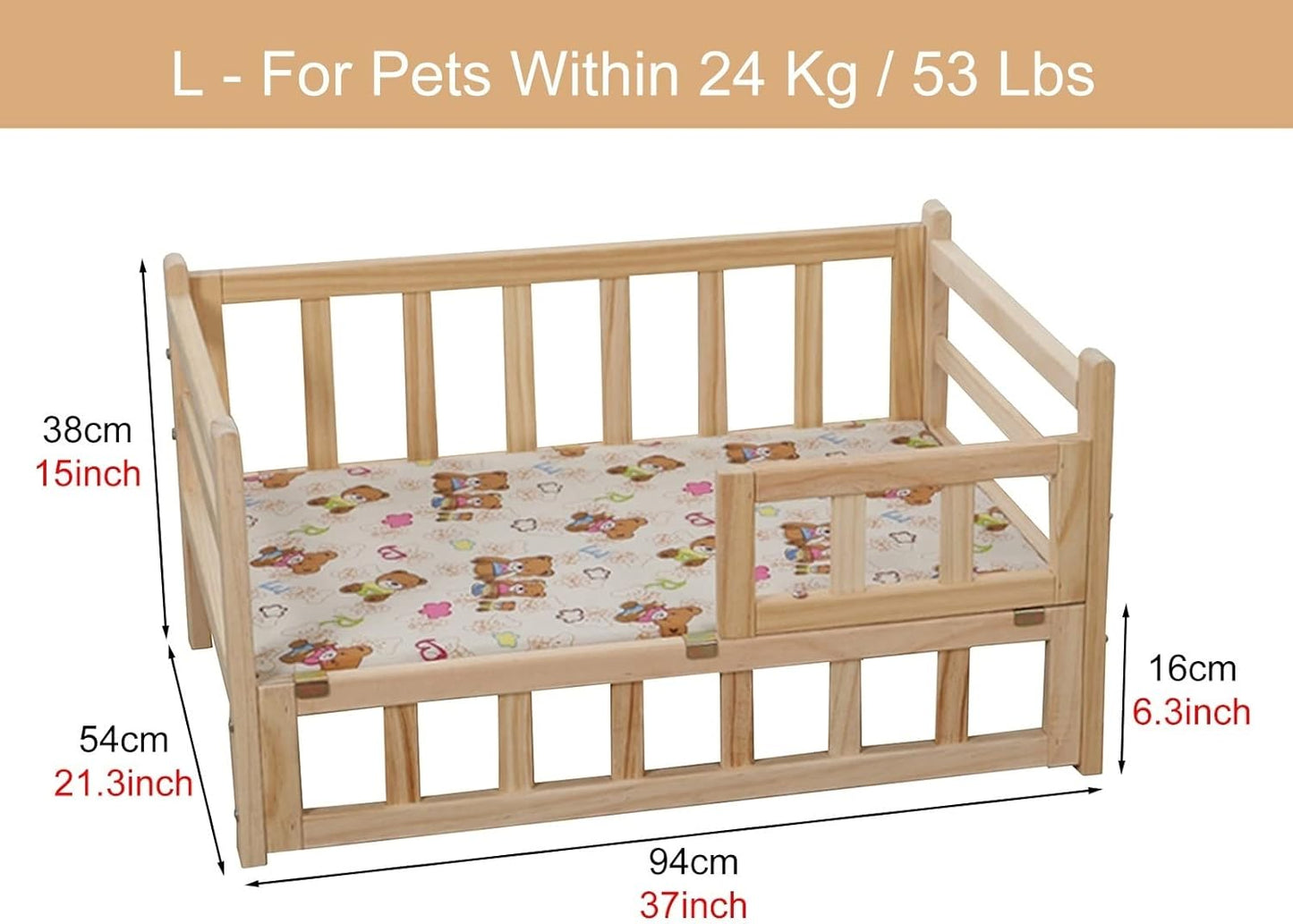 Grey Check Raised Dog Bed with Mattress ＆ Pillow, Large Wood Orthopedic Relief Elevated Pet Couch with Fence, for Home, Outdoor, Courtyard (Color : Style1, Size : S-54x39x38cm/21x15x15) (Style2 L)