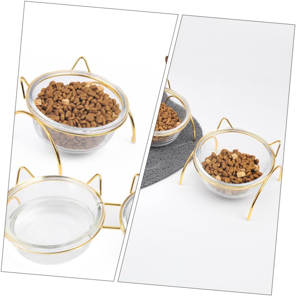 Milisten Raised Glass Pet Bowl with Tilted Stand, Elevated Cat and Dog Feeding Dish, Single Slant Food Bowl for Comfortable Eating
