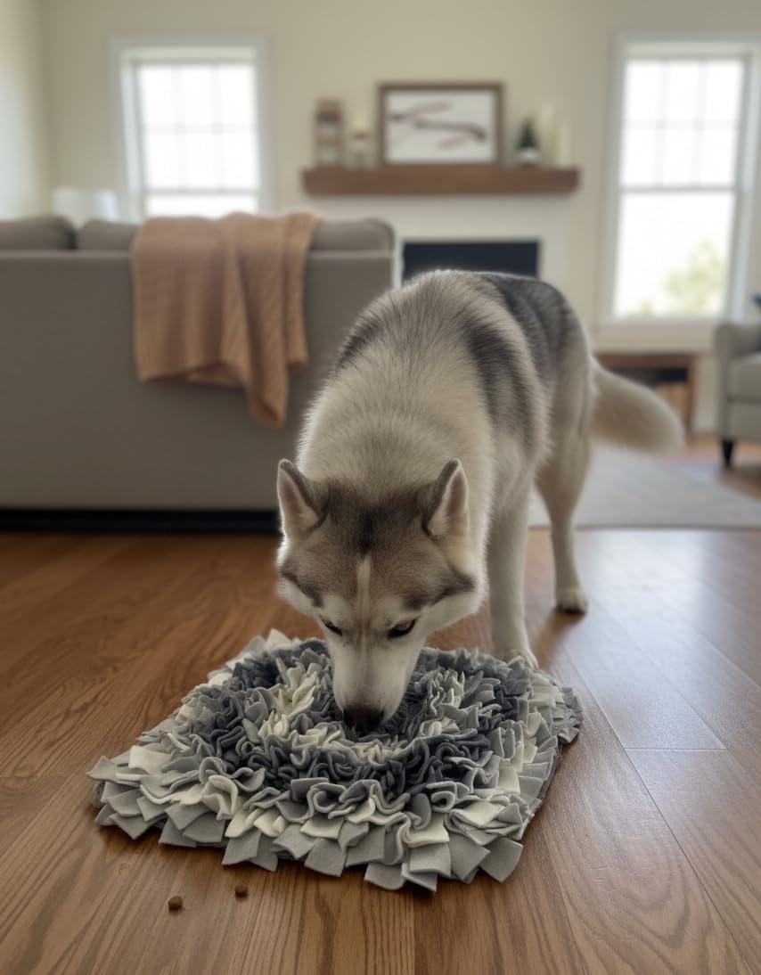 Light Grey,Square,50x50cm Large Size,Washable Anti Slip,Big Tough for Large Dog Feeding mat, Food Puzzles, Sniffing Foraging Snuffle mat