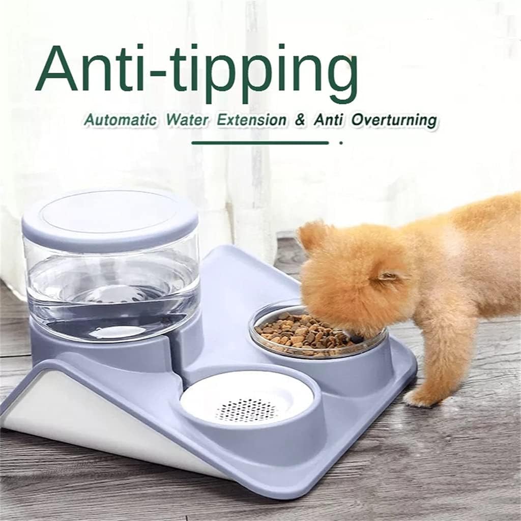 Dog Bowl Automatic Feeder 1.8 liters Double Fountain Drinking Water Purifier pet Products Food Container Tray Accessories (Color : Gray, Size : One Size) (Blue One size)