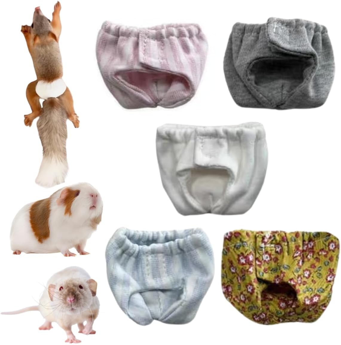 5PCS Small Pet Diapers, Adjustable Sugar Glider Diapers, Reusable, Washable, Specially Designed for Use on Pet Squirrels Guinea Pig (L)