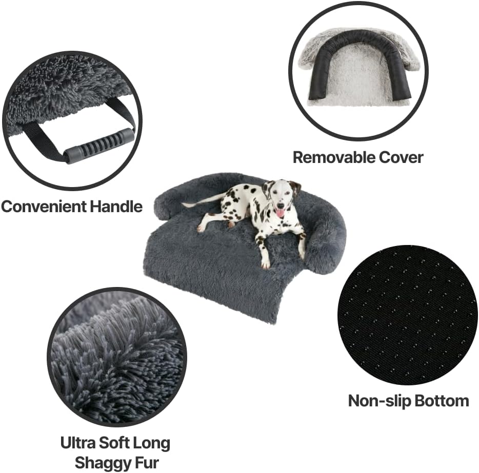 Codi Calming Dog Bed for Couch – Anti-Anxiety Sofa Protector Mat for Large Dogs, 41''x37''x6'', Machine Washable, Fluffy & Cozy with Non-Slip Bottom, Dark Grey