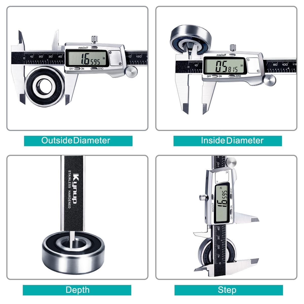 Kynup Digital Caliper, Caliper Measuring Tool, Micrometer Dial Vernier Caliper Digital, Full Turn Off, Stainless Steel, Switch from Inch Metric Fraction, Black(6Inch/150MM)