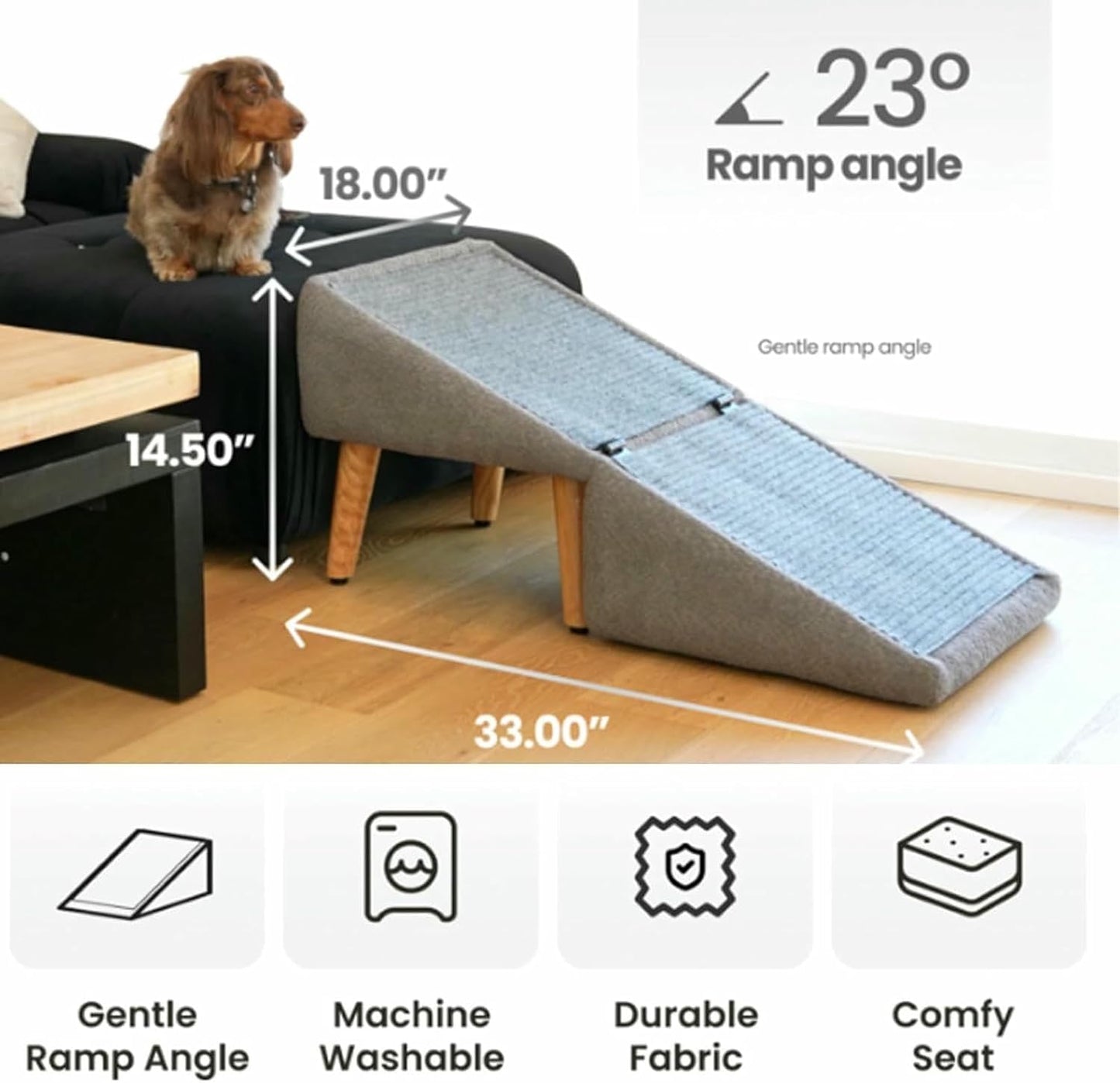 Split Ottoman Dog Ramp, 2-in-1 Convertible Wooden Home Step Stool DogRamp Stairs, Dog Chair with Ramp for Bed, Dogs Ramp and Ottoman for Large and Small Dogs