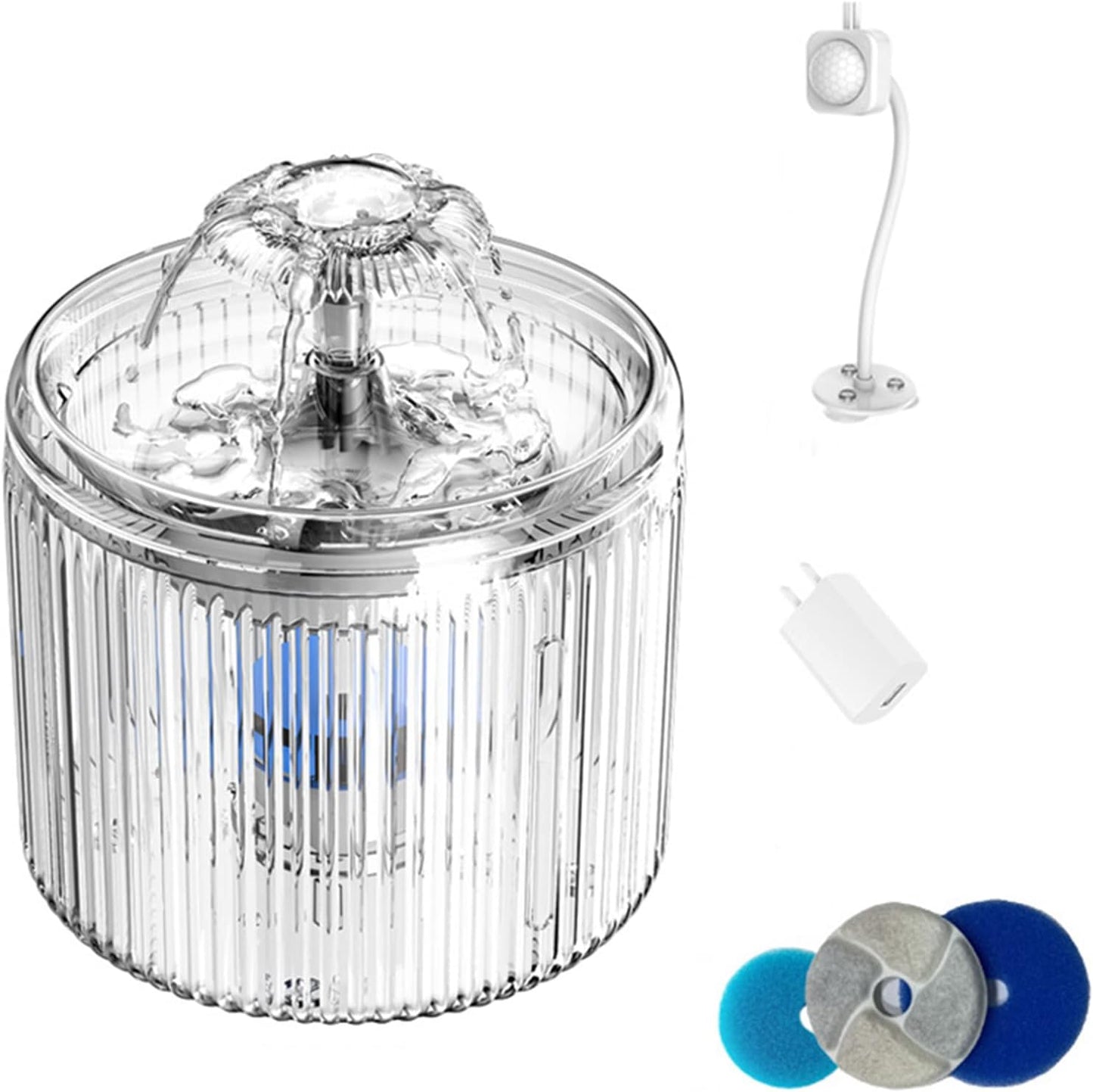 Transparent Cat Water Fountain, Dog Water Drinking Dispenser with Smart Sensor, 2.6L Quiet Automatic Pet Bowl Fountain with Faucet Kit for Dogs Cats,White