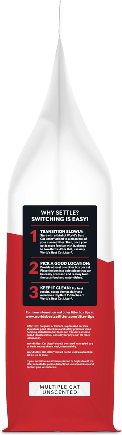 WORLD'S BEST CAT LITTER Multiple Cat Unscented, 32-Pounds - Natural Ingredients, Quick Clumping, Flushable, 99% Dust Free & Made in USA - Long-Lasting Odor Control & Easy Scooping