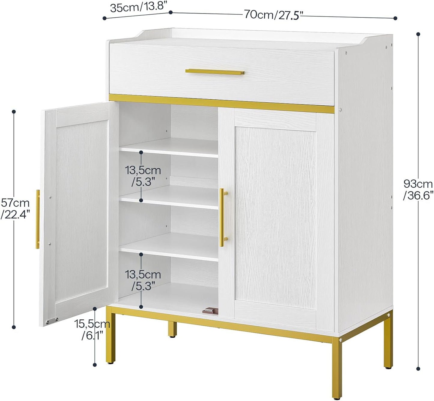 HOOBRO Shoe Storage Cabinet, 5-Tier Shoe Cabinet with Drawers, 36.6'' Tall Large Shoes Rack Organizer with Adjustable Shelves, Freestanding Wooden Shoes Cabinet Storage for Entryway, White DW14SC01