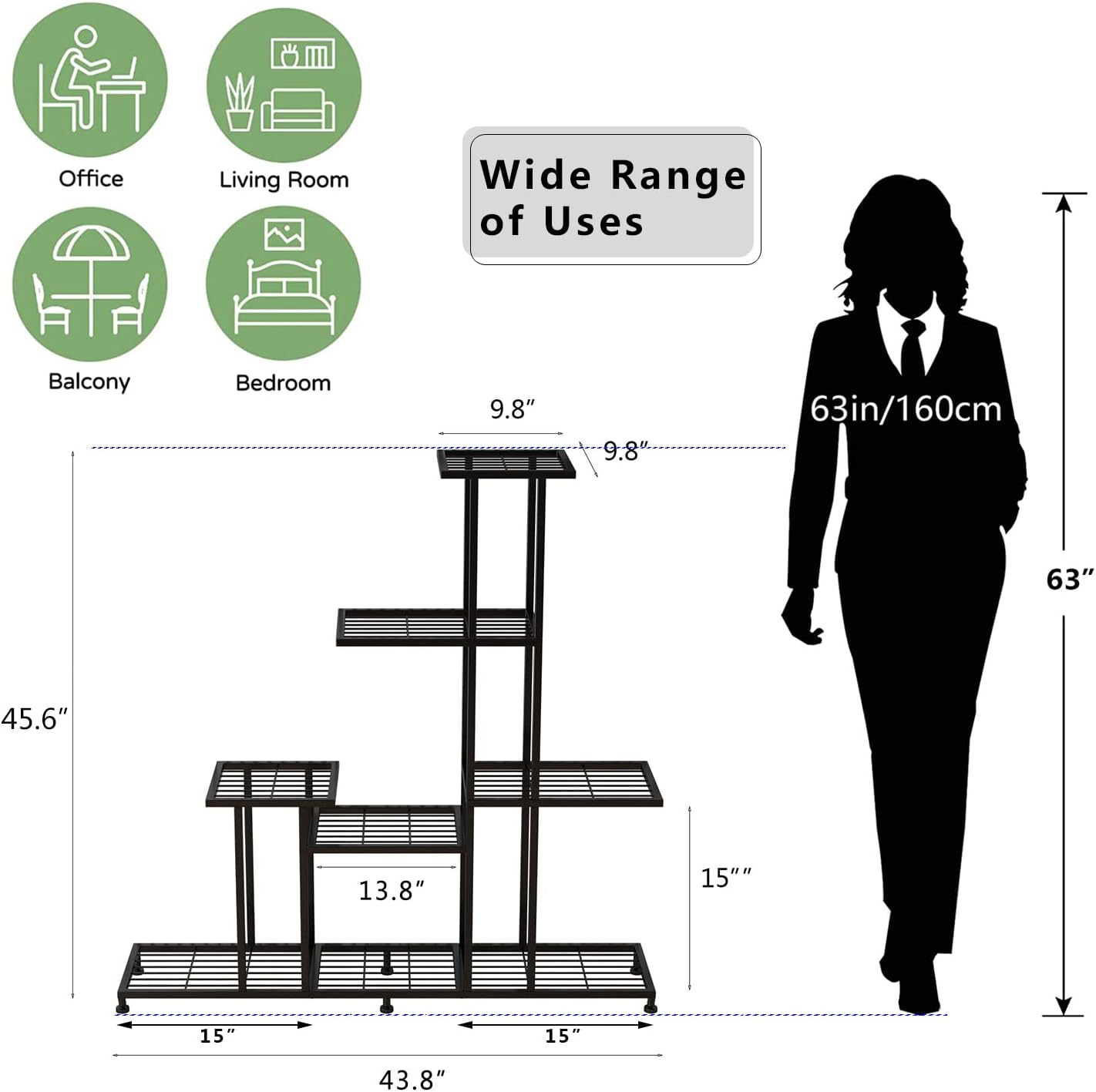 Twhep Heavy Duty Metal Plant Stand, 5 Tiers Multifunctional Plant Stand for Indoor Outdoor, for Tall Large Rack for Living Room Garden Balcony, Black
