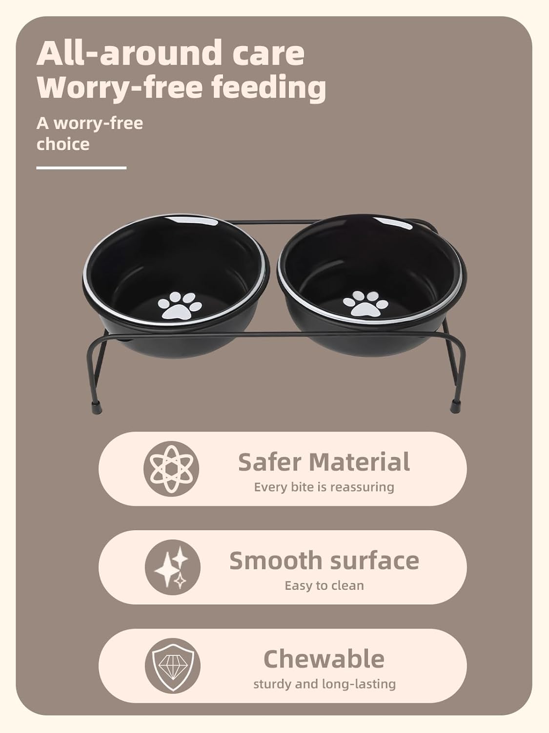 GDCZ Porcelain Raised Cat Bowls with Heighten Metal Stand and Non Slip Bottom 15 Ounces (Black)