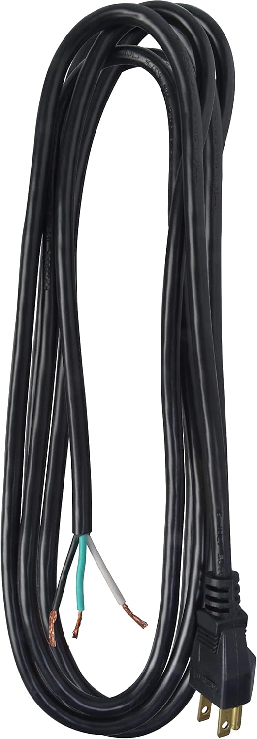 Southwire Replacement Power Supply Cord - Built for Indoor Tools & Appliances - Black Round SJTW Jacket - UL Certified - 125V Rated - 16/3 SJTW - 9 Foot Length