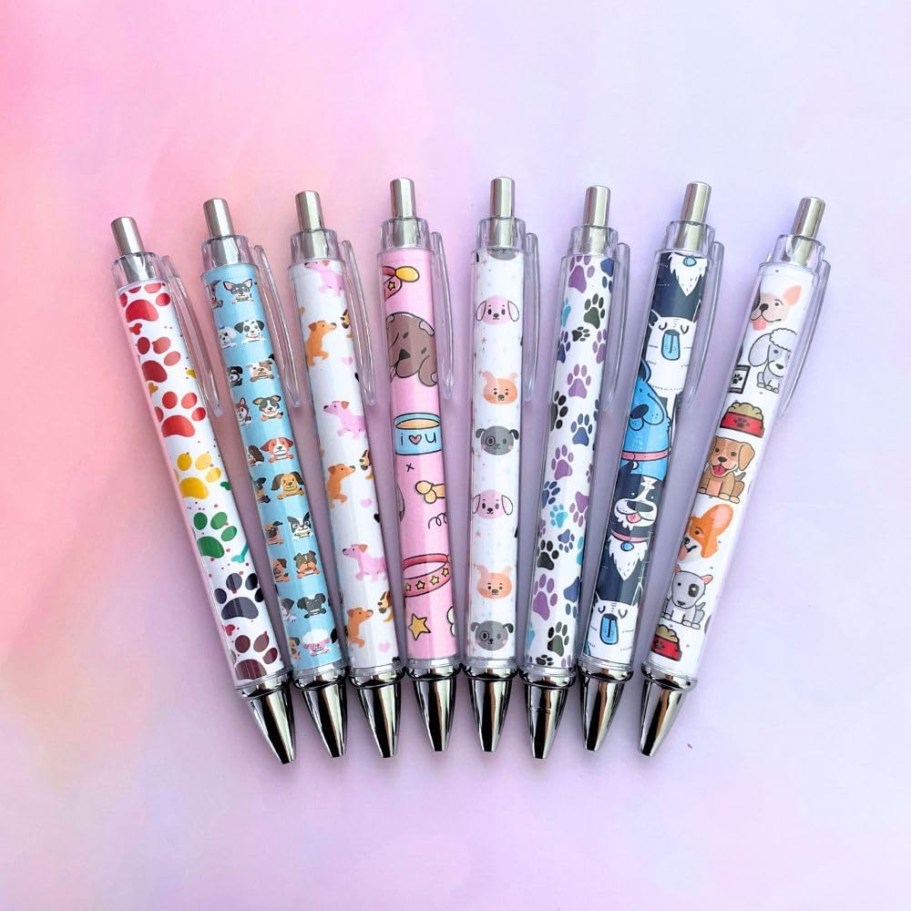YJ PREMIUMS 8PC Dog Writing Pens Veterinary Ballpoint Ink Pen Set for Dogs Lovers Doggie People Kawaii Puppy Paw Print Vet Med School Supplies Students Stationary Animal for Men Women Themed Gifts
