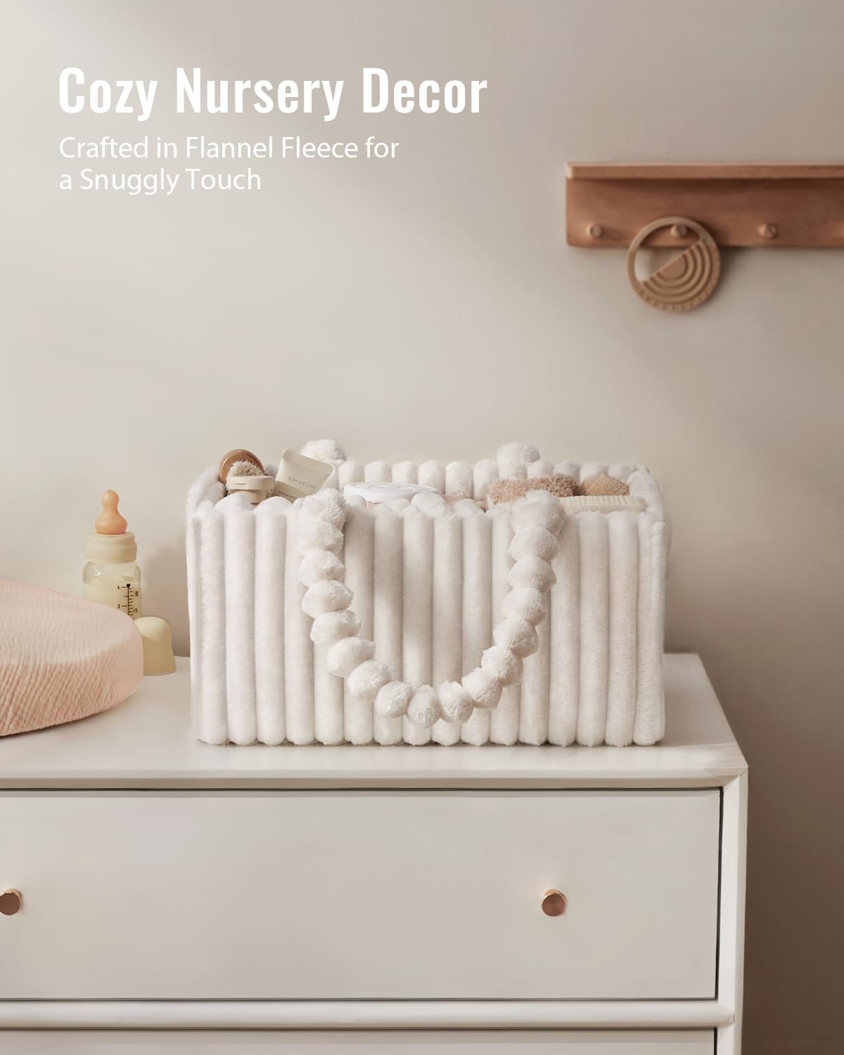 Blissful Diary Flannel Diaper Caddy Organizer, included Gift Packaging, Cozy Nursery Storage Basket, Gift for Baby Shower, Newborn Essentials, Cream Beige