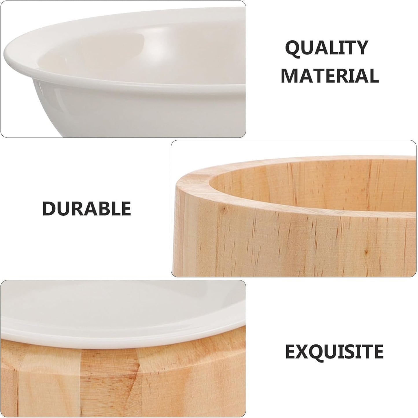 Milisten Elevated Ceramic Kitten Bowl with Wooden Stand, Raised Cat Food Dish for Spine Protection, Anti-tip Pet Feeder for Indoor Cats and Kittens