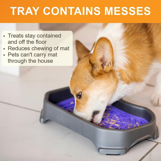 Neater Pets Neat-LIK Dog Lick Mat w/Mess-Proof Tray, Lick Mat for Dogs, Cats, Puppy, Reduces Anxiety & Boredom, Peanut Butter Slow Feeder, Interactive Treat Licking Pad (Purple/Gunmetal)